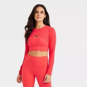 TARGET JOY LABS Red Orange Long Sleeve Shrug Bolero Workout Shirt Top Lightweigh